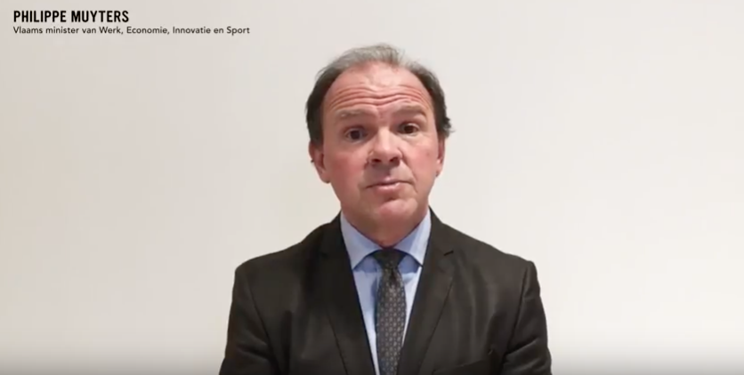 Vlaams Minister Philippe Muyters sprak een videoboodschap in voor de winnaar van de Vlaamse Scriptieprijs 2017