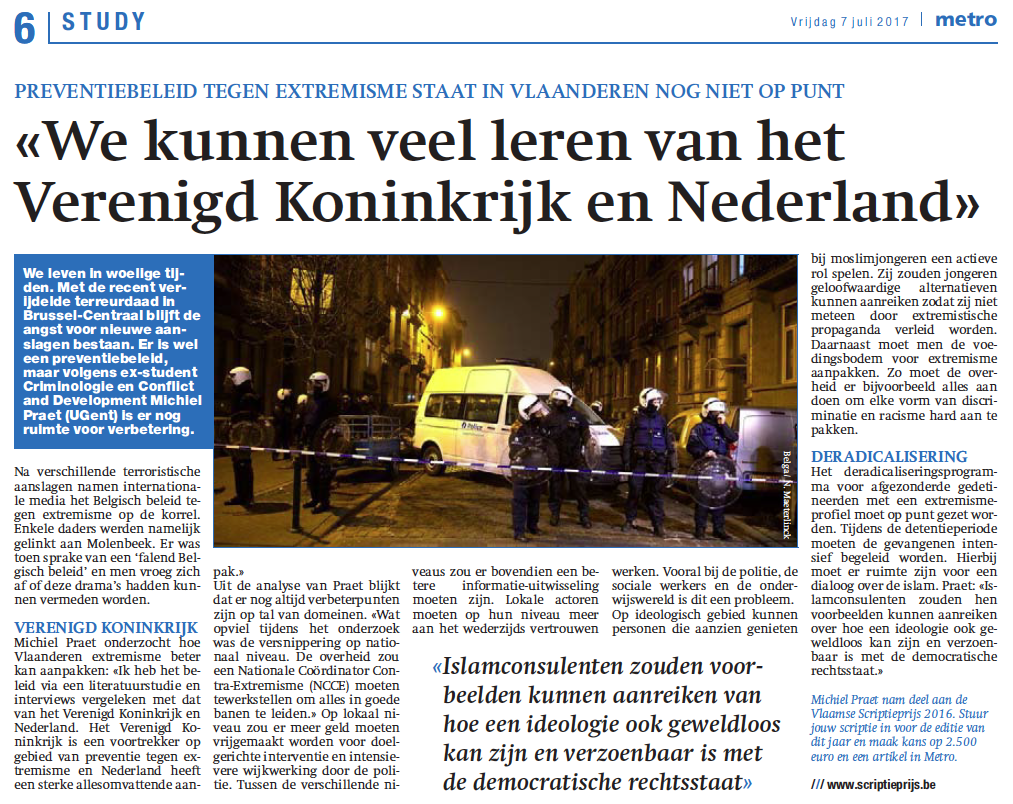 Metro-artikel Michiel Praet Vlaams preventiebeleid extremisme